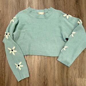 Altar'd State Teal Sweater with Cream Floral Details